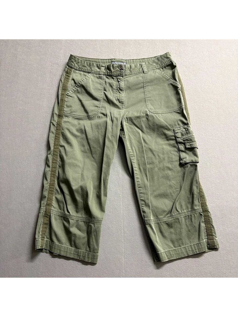 Hillard & Hanson Cargo Capri Pants Womens 10 Fits Like 32x20 Olive Utility Y2K